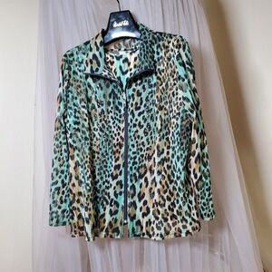 Vtg Damme Set Sheer Jacket & Top Rhinestone Animal Print Eclectic Grandma XL
